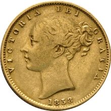 1858 Gold Sovereign Coin Queen Victoria Young Head Shield Back