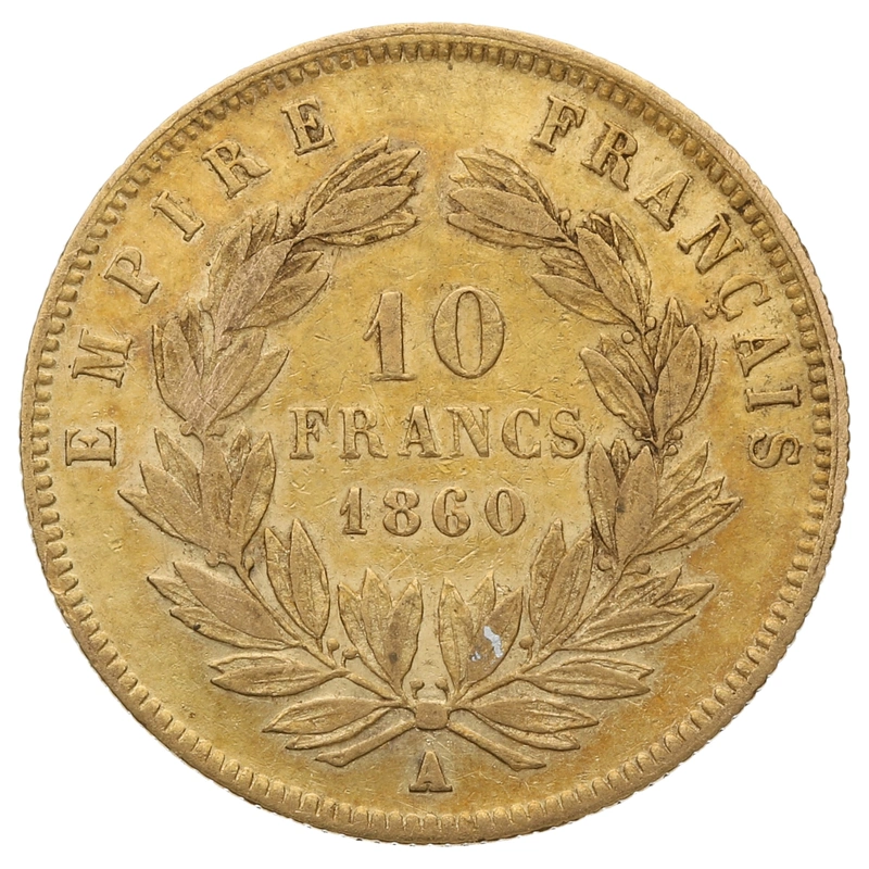 French 10 Francs Gold Coin Napoleon III Bare Head 1854-1860