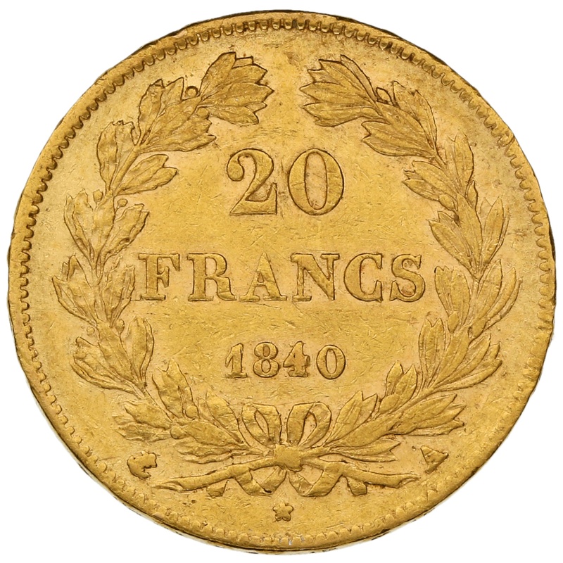 1840 20 French Francs - Louis-Philippe Laureate Head - A