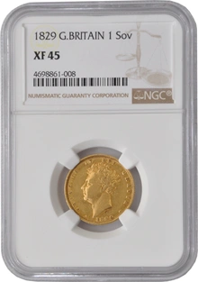1829 Gold Sovereign Coin George IV Bare Head NGC XF45