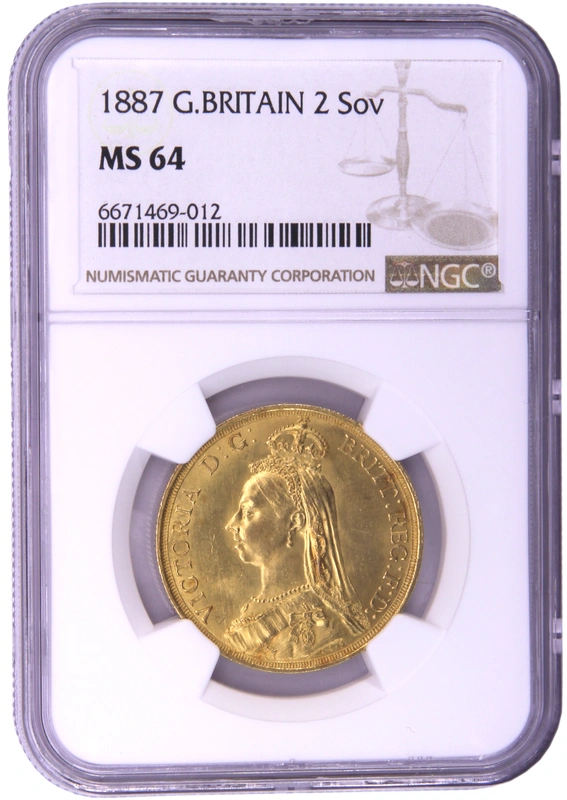 1887 Victoria Jubilee Head Double Sovereign £2 Gold Coin NGC MS64