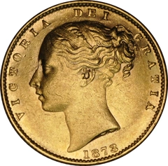 1873 Gold Sovereign Coin Queen Victoria Young Head Shield Back