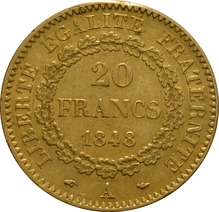 1848 French 20 Francs Gold Coin Guardian Angel