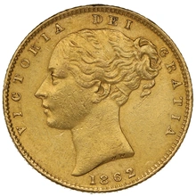 1862 Gold Sovereign Coin Queen Victoria Young Head Shield Back