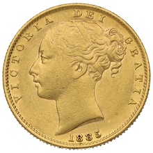 1885 Gold Sovereign - Victoria Young Head Shield Back S