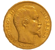 1854 20 French Francs Gold Coin Napoleon III A