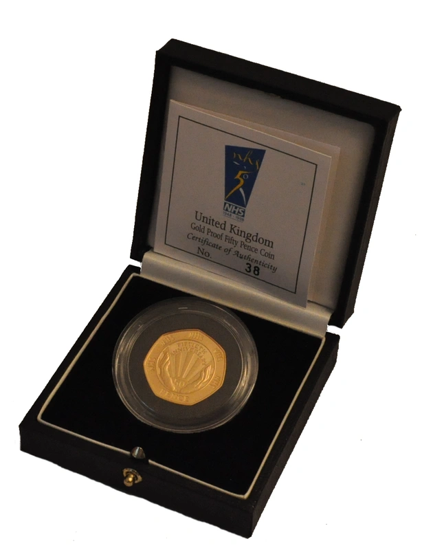 1998 Proof 50p Gold Coin NHS Boxed