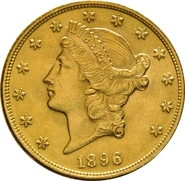 1896 $20 Gold Coin Double Eagle Liberty Head Philadelphia