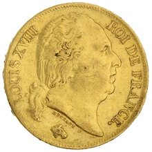 1818 20 French Francs Gold Coin Louis XVIII W