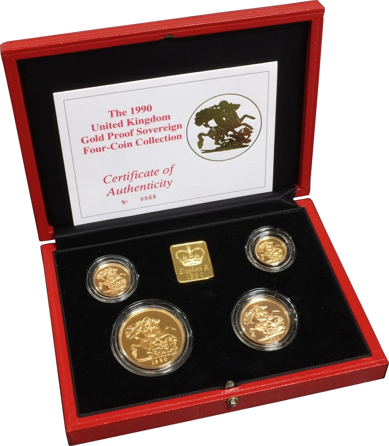 1990 Proof Gold Sovereign 4 Coin Set Boxed