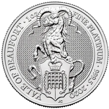 2020 1oz Yale Of Beaufort Platinum Coin Queen's Beasts