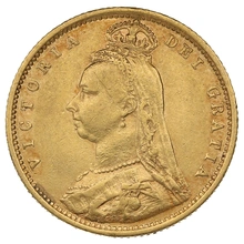 1890 Gold Half Sovereign Queen Victoria Jubilee Head Shield Back