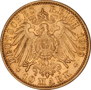 German 10 Mark Gold Coin Wilhelm II 1890-1912