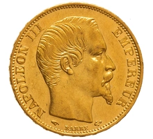 1859 20 French Francs Gold Coin Napoleon III A