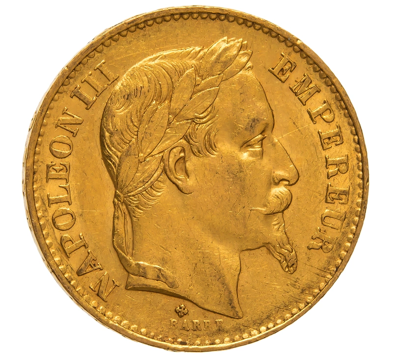 1868 20 French Francs Gold Coin Napoleon III BB