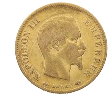 French 10 Francs Gold Coin Napoleon III Bare Head 1854-1860