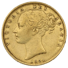 1854 Gold Sovereign Coin Queen Victoria Young Head Shield Back