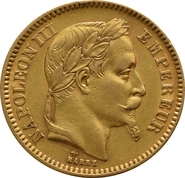 20 French Francs Gold Coin Napoleon III Laureate Head