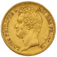 1831 French 20 Francs Gold Coin Louis-Philippe Bare Head Incuse Rim Lettering A