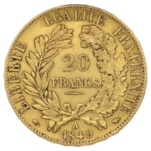 1849 French 20 Francs Gold Coin Ceres