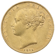 1845 Gold Sovereign - Victoria Young Head Shield Back- London