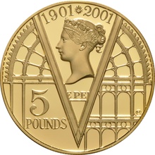 2001 - Gold Five Pound Proof Coin, 100th Victoria Anniversary