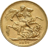 1875 Gold Sovereign Coin Queen Victoria Young Head Melbourne