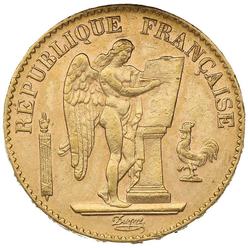 1889 20 French Francs Gold Coin Guardian Angel Genius A