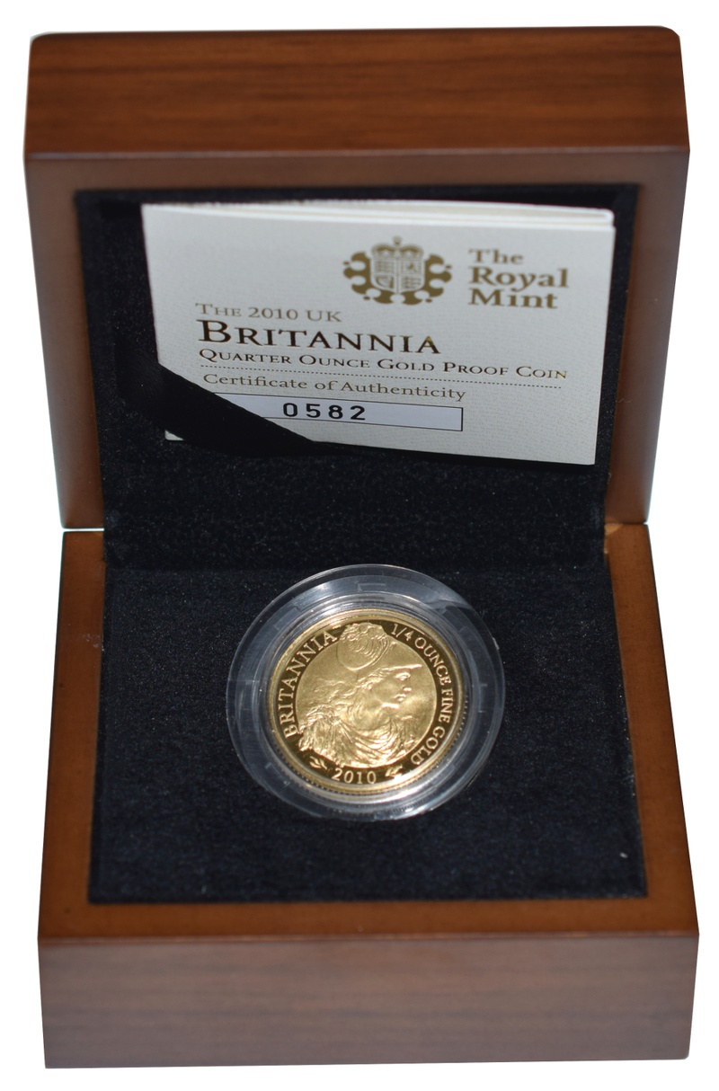 2010 Britannia Quarter Ounce Gold Proof Coin boxed with COA
