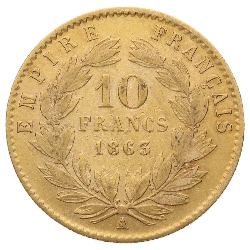 10 French Francs Gold Coin Napoleon III Laureate Head 1862 - 1868