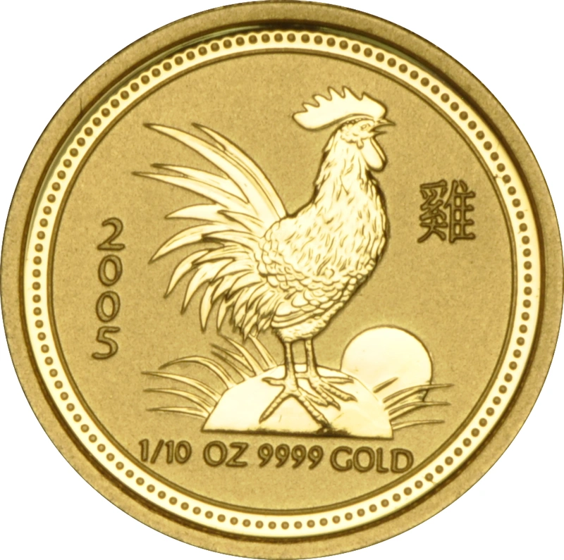 2005 Year of the Rooster Gold Coin 1/10oz Perth Mint Australian Lunar Series