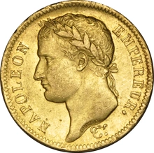 French 40 Francs Gold Coin Napoleon I Emperor Laureate Head 1807-1813