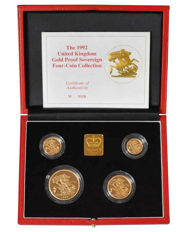1992 Proof Gold Sovereign 4 Coin Set Boxed