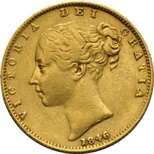 1846 Gold Sovereign Coin Queen Victoria Young Head Shield Back