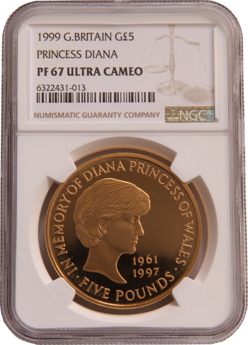 1999 Proof £5 Gold Crown Coin Diana Princess of Wales Memorial NGC PF67