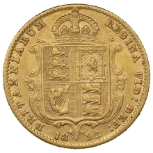 1892 Gold Half Sovereign Queen Victoria Jubilee Head Shield Back