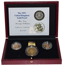 1997 Proof Gold Sovereign 3 Coin Set Boxed