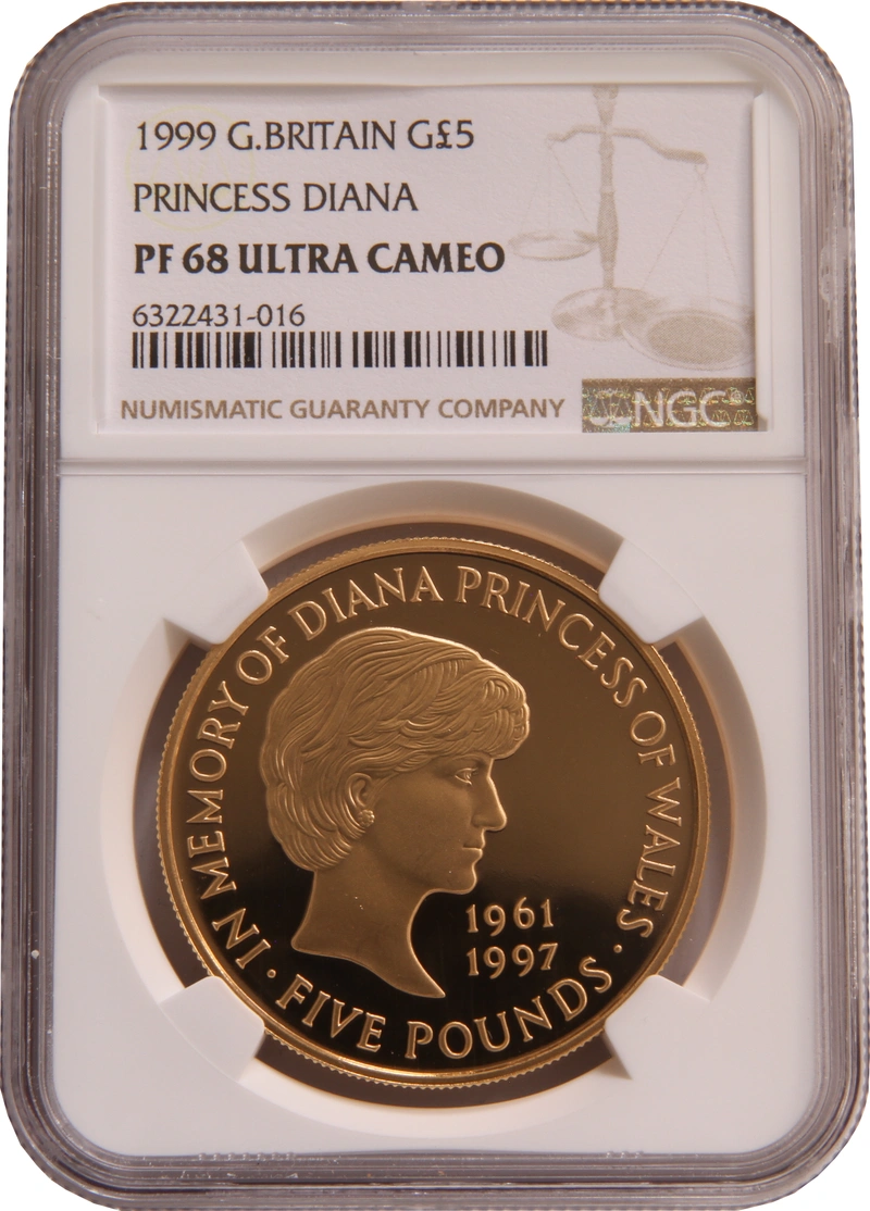 1999 Proof Gold Crown £5 Coin Diana Princess of Wales Memorial NGC PF68