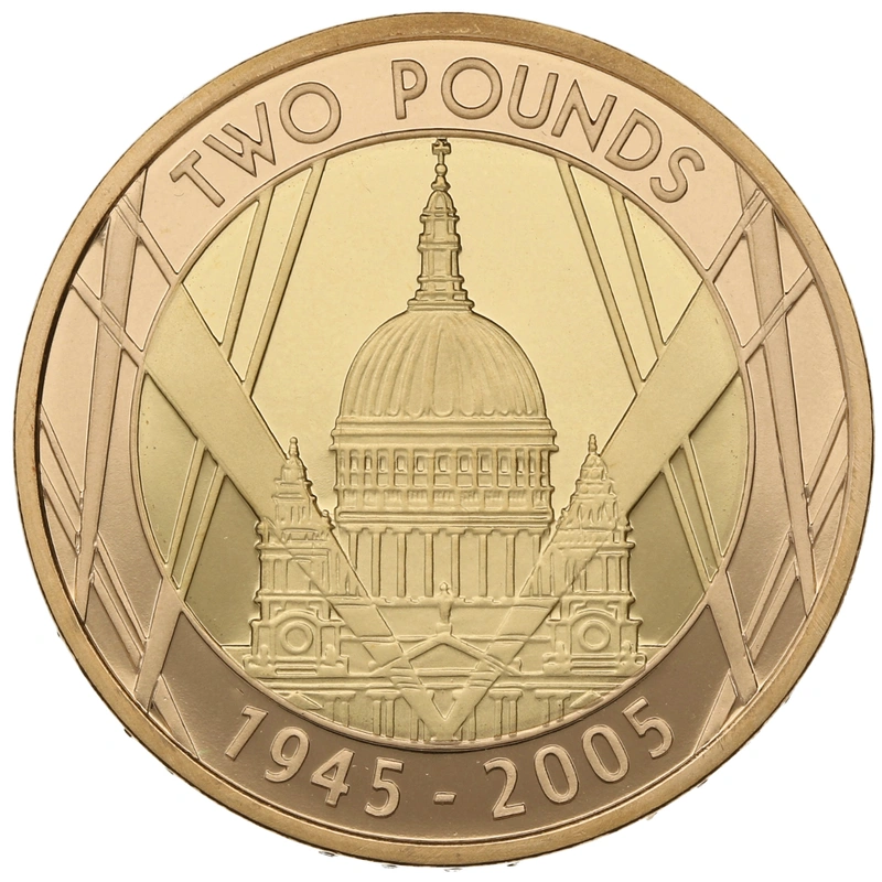 2005 Proof £2 Coin Gold Double Sovereign 60th Anniversary WWII 1945
