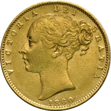 1860 Gold Sovereign Coin Queen Victoria Young Head Shield Back