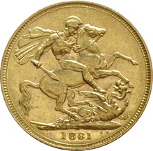 1881 Gold Sovereign - Victoria Young Head - S