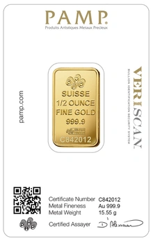 1/2oz Gold Bar PAMP Lady Fortuna Minted